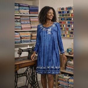 Ace Fashion Blue Embroidered Women's Dress, Size M